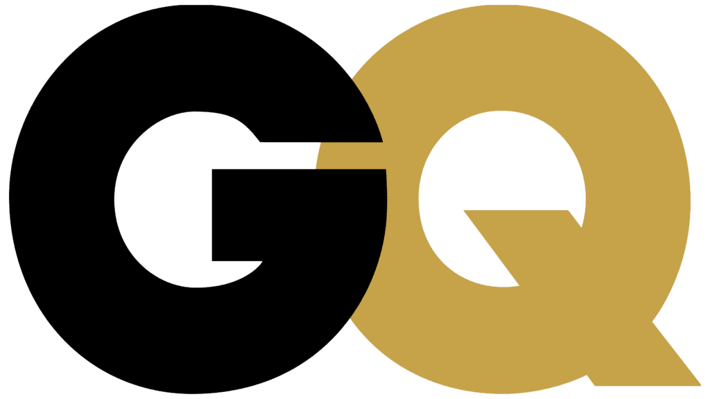 The image shows the letters "g" and "q" overlapped, with the "g" in black and the "q" in a mustard yellow color, set against a dark green background.